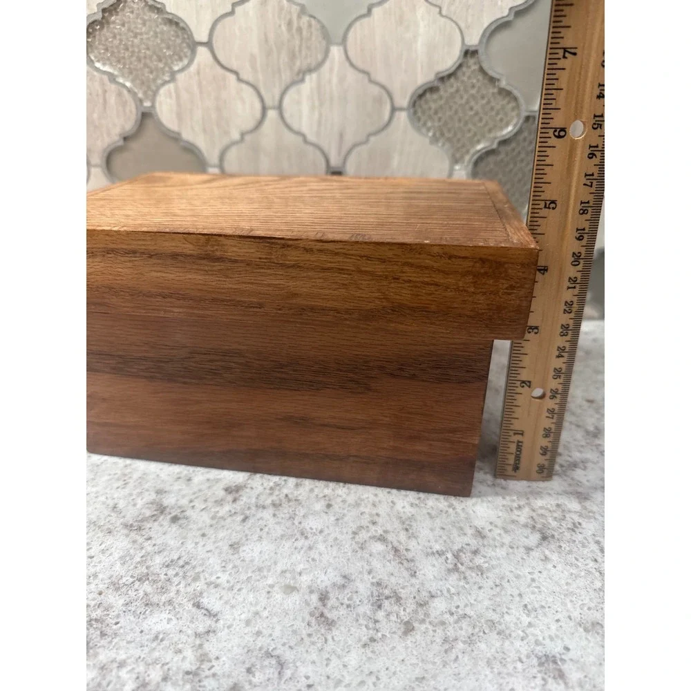 Vintage Handmade Solid Oak Wood Keepsake Box with Lid Rectangular Storage